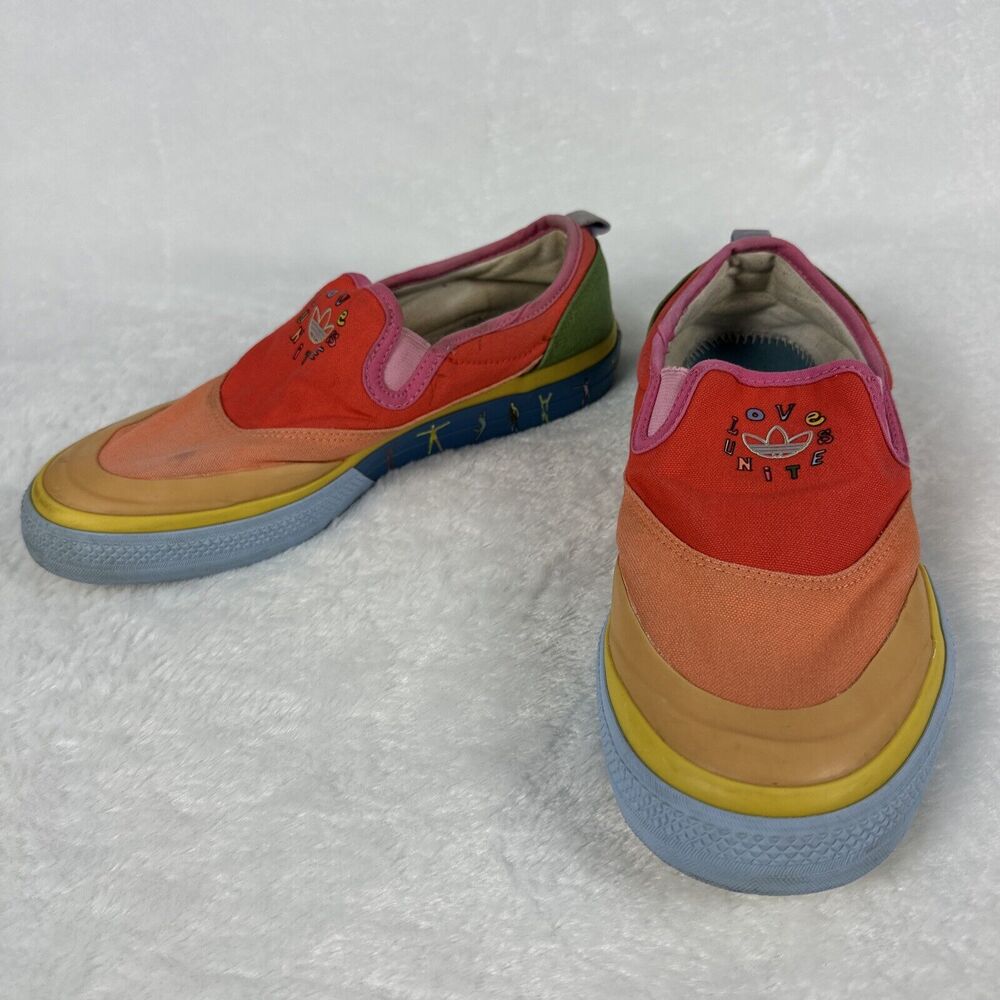 Adidas Love United Slip On Woman's Size 8 Shoes Sneakers Orange Pink Yellow Blue